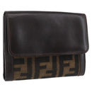 FENDI Zucca Canvas Geldbörse Leder Schwarz Braun Auth am10756V-1