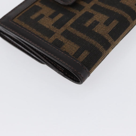 FENDI Zucca Canvas Geldbörse Leder Schwarz Braun Auth am10756V