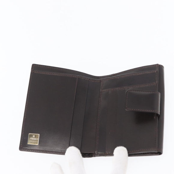FENDI Zucca Canvas Geldbörse Leder Schwarz Braun Auth am10756V