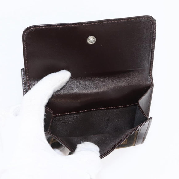 FENDI Zucca Canvas Geldbörse Leder Schwarz Braun Auth am10756V