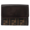 FENDI Zucca Canvas Geldbörse Leder Schwarz Braun Auth am10756V-13