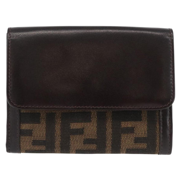 FENDI Zucca Canvas Geldbörse Leder Schwarz Braun Auth am10756V