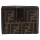 FENDI Zucca Canvas Geldbörse Leder Schwarz Braun Auth am10756V-2