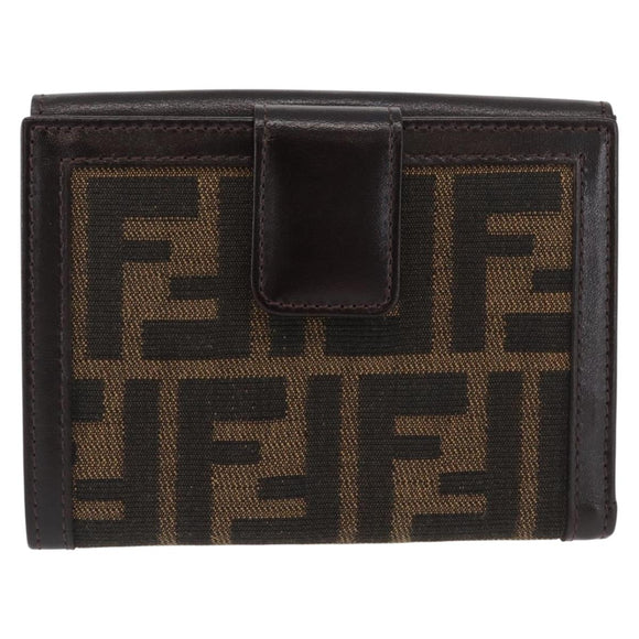 FENDI Zucca Canvas Geldbörse Leder Schwarz Braun Auth am10756V