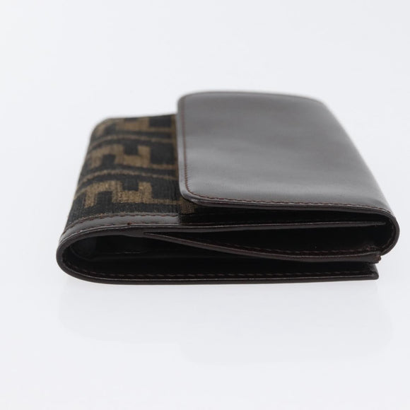 FENDI Zucca Canvas Geldbörse Leder Schwarz Braun Auth am10756V
