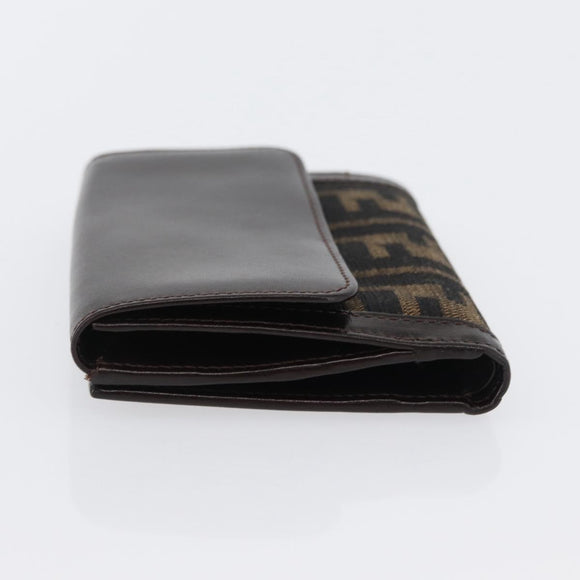 FENDI Zucca Canvas Geldbörse Leder Schwarz Braun Auth am10756V
