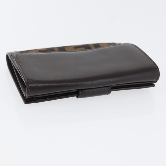 FENDI Zucca Canvas Geldbörse Leder Schwarz Braun Auth am10756V
