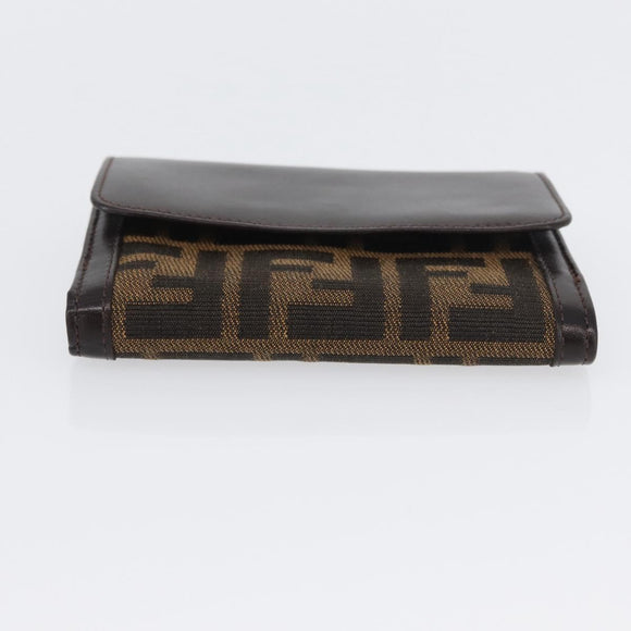 FENDI Zucca Canvas Geldbörse Leder Schwarz Braun Auth am10756V