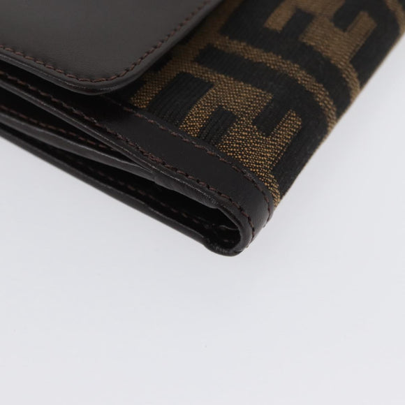FENDI Zucca Canvas Geldbörse Leder Schwarz Braun Auth am10756V