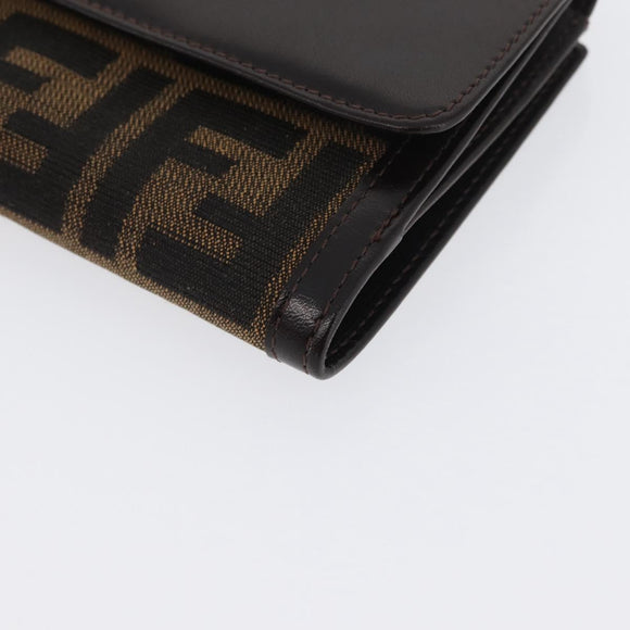 FENDI Zucca Canvas Geldbörse Leder Schwarz Braun Auth am10756V