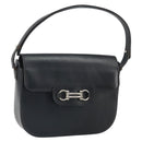 Christian Dior Horsebit Shoulder Bag Leather Black Silver Auth am10763-1