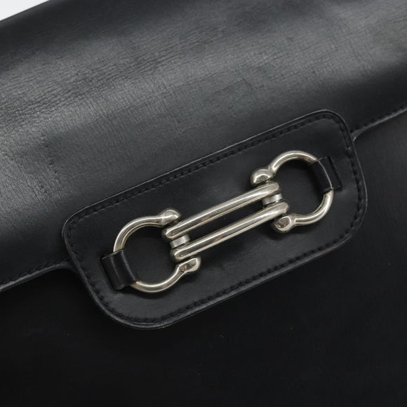 Christian Dior Schoudertas met Paardenbit Leer Zwart Zilver Auth am10763