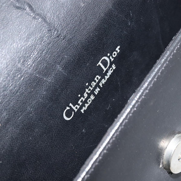 Christian Dior Schoudertas met Paardenbit Leer Zwart Zilver Auth am10763