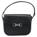 Christian Dior Horsebit Shoulder Bag Leather Black Silver Auth am10763-2