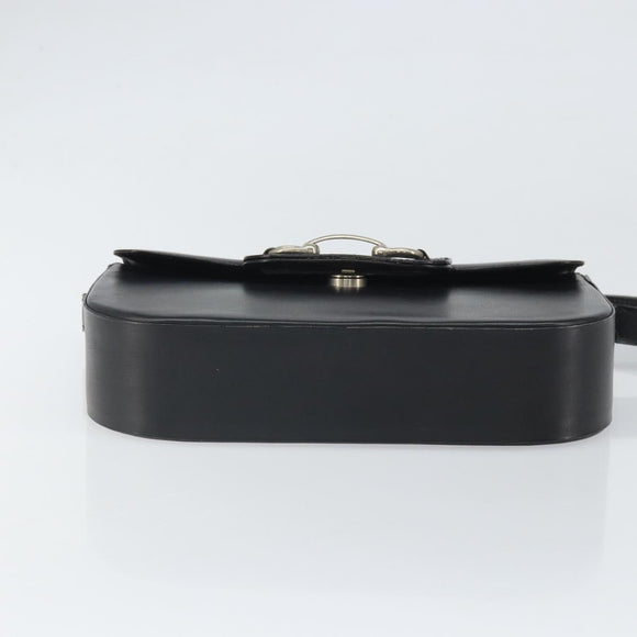 Christian Dior Schoudertas met Paardenbit Leer Zwart Zilver Auth am10763