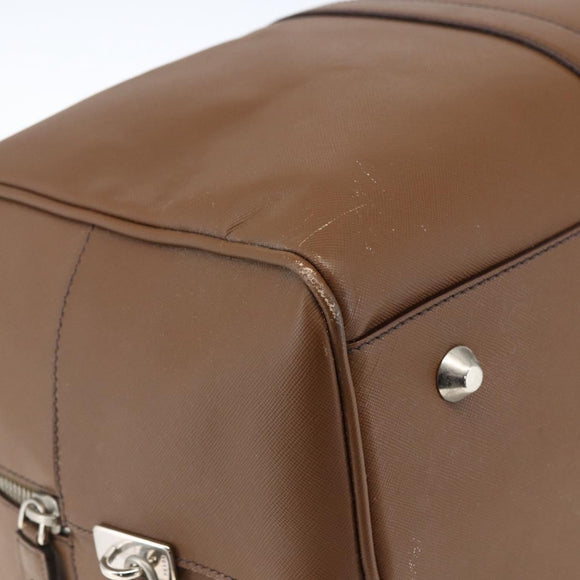 PRADA Boston Bag Safiano leather Brown Silver Auth am10770V