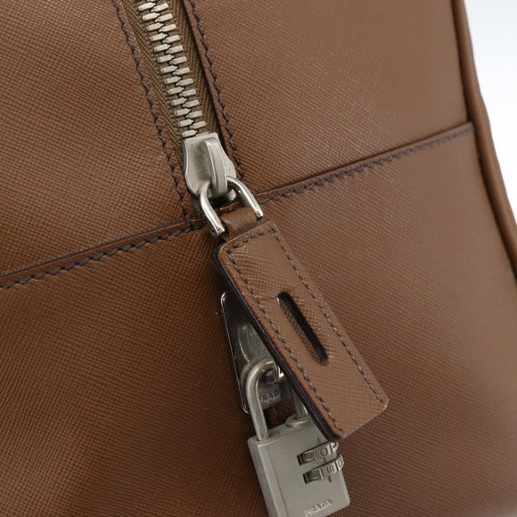PRADA Boston Bag Safiano leather Brown Silver Auth am10770V