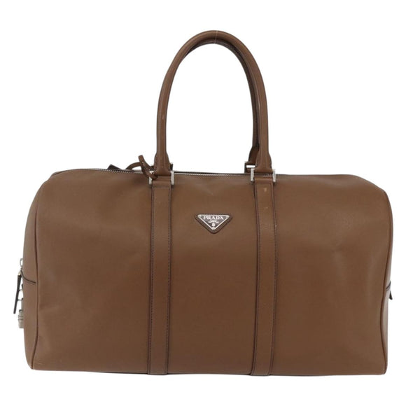 PRADA Boston Bag Safiano leather Brown Silver Auth am10770V