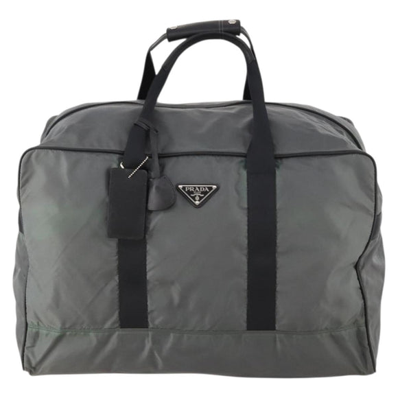 PRADA Boston Bag Nylon Gray Silver Auth am10771