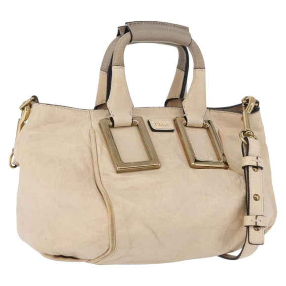 Chloe Etel Hand Bag Leather 2way Beige Gold Auth am10775