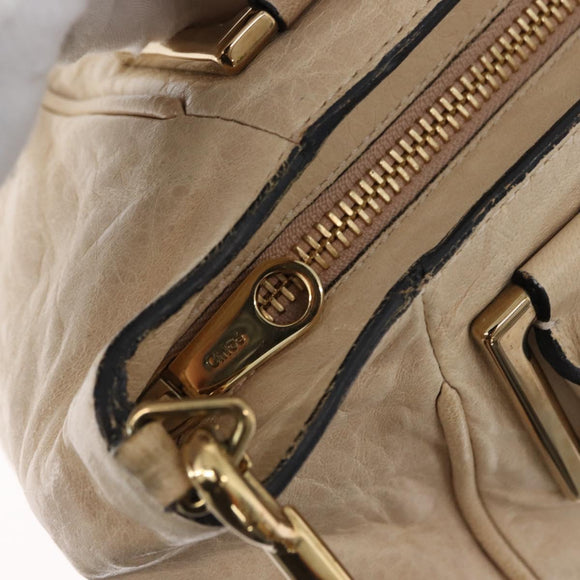 Chloe Etel Hand Bag Leather 2way Beige Gold Auth am10775