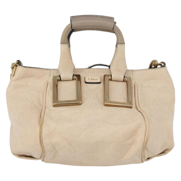 Chloe Etel Hand Bag Leather 2way Beige Gold Auth am10775
