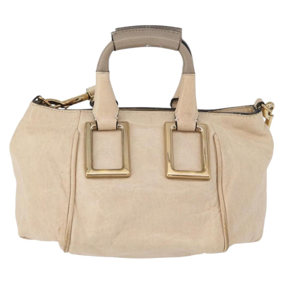 Chloe Etel Hand Bag Leather 2way Beige Gold Auth am10775