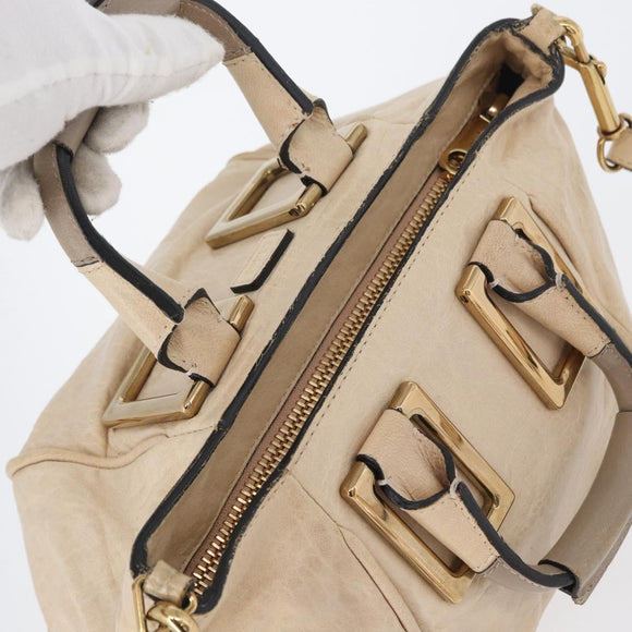 Chloe Etel Hand Bag Leather 2way Beige Gold Auth am10775