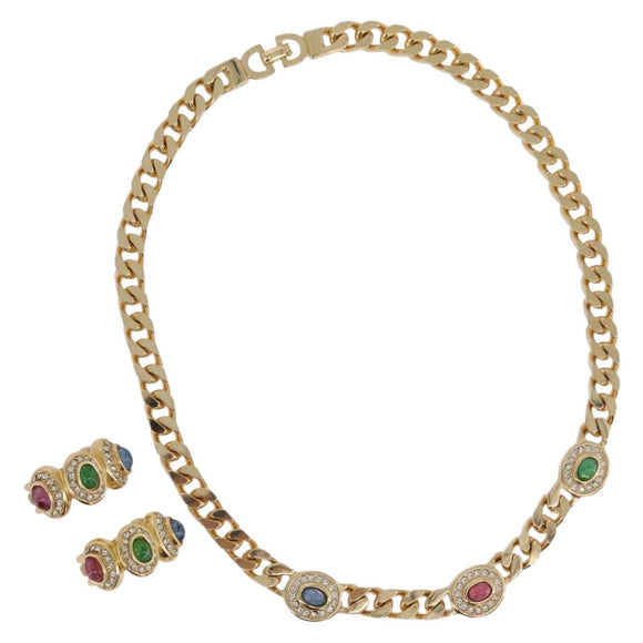 Christian Dior Color stone rhinestone Necklace metal 2 Set Gold Auth am10776V