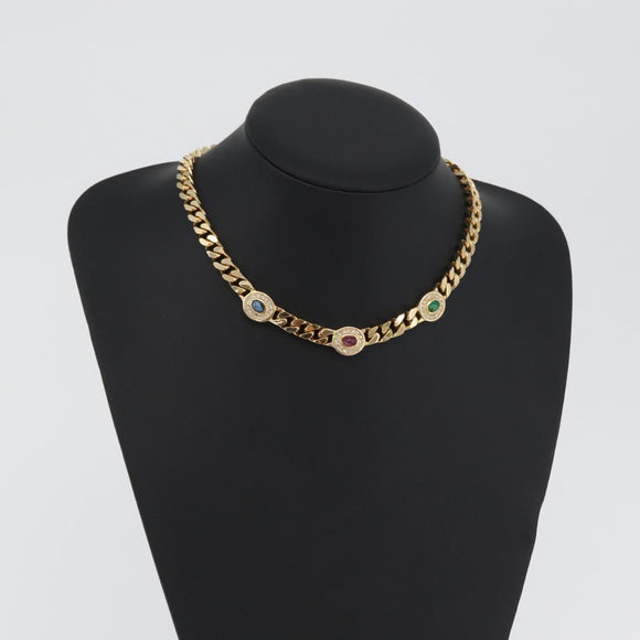 Christian Dior Color stone rhinestone Necklace metal 2 Set Gold Auth am10776V