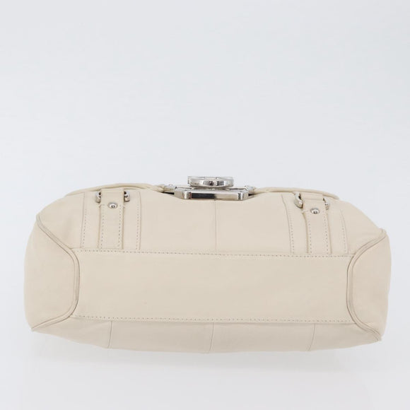 Salvatore Ferragamo One Belt Hand Bag Leather White Silver Auth am10782