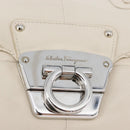 Salvatore Ferragamo One Belt Hand Bag Leather White Silver Auth am10782-19