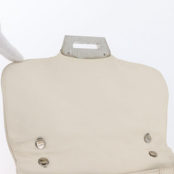 Salvatore Ferragamo One Belt Hand Bag Leather White Silver Auth am10782