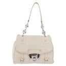 Salvatore Ferragamo One Belt Hand Bag Leather White Silver Auth am10782-13