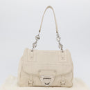 Salvatore Ferragamo One Belt Hand Bag Leather White Silver Auth am10782-12