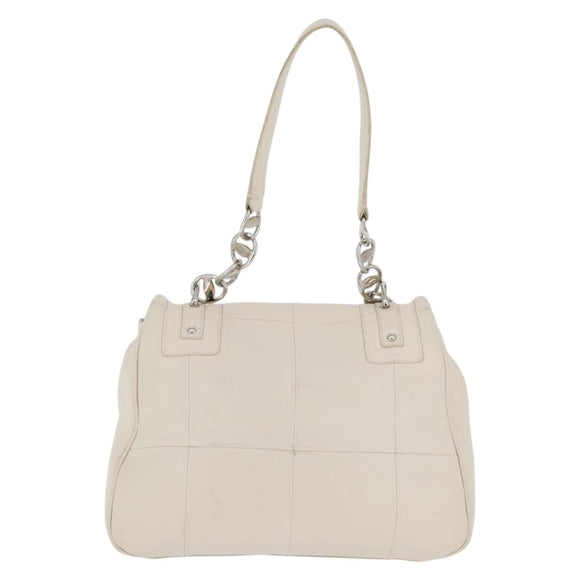 Salvatore Ferragamo One Belt Hand Bag Leather White Silver Auth am10782