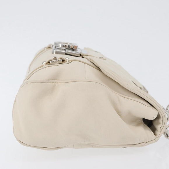 Salvatore Ferragamo One Belt Hand Bag Leather White Silver Auth am10782