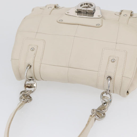 Salvatore Ferragamo One Belt Hand Bag Leather White Silver Auth am10782