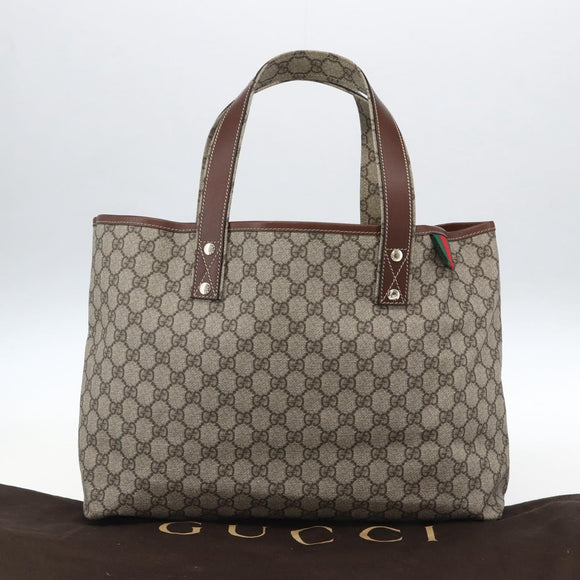 GUCCI GG Supreme Web Sherry Line Tote Bag PVC Beige Gold 211134 Auth am10791V