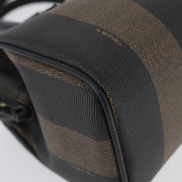 FENDI Pecan Canvas Mini Hand Bag PVC Brown Black Auth am10793V