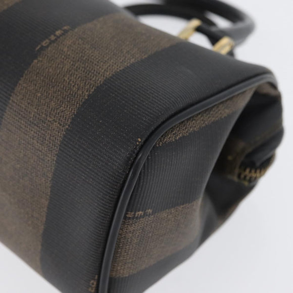 FENDI Pecan Canvas Mini Hand Bag PVC Brown Black Auth am10793V