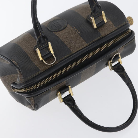 FENDI Pecan Canvas Mini Hand Bag PVC Brown Black Auth am10793V