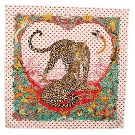 HERMES Carre 90 Scarf ""JUNGLE LOVE"" Silk White Auth am10795SAM
