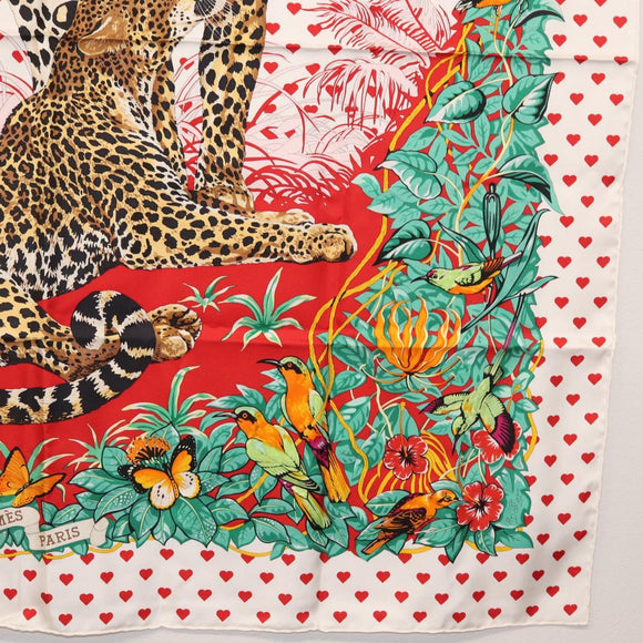 HERMES Carre 90 Scarf ""JUNGLE LOVE"" Silk White Auth am10795SAM