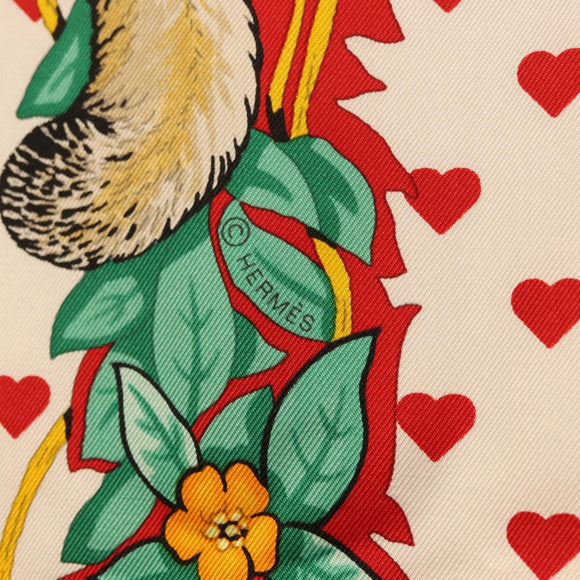 HERMES Carre 90 Scarf ""JUNGLE LOVE"" Silk White Auth am10795SAM