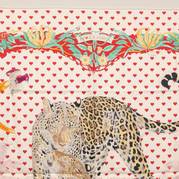 HERMES Carre 90 Scarf ""JUNGLE LOVE"" Silk White Auth am10795SAM