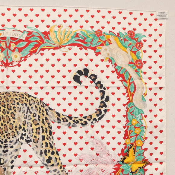 HERMES Carre 90 Scarf ""JUNGLE LOVE"" Silk White Auth am10795SAM
