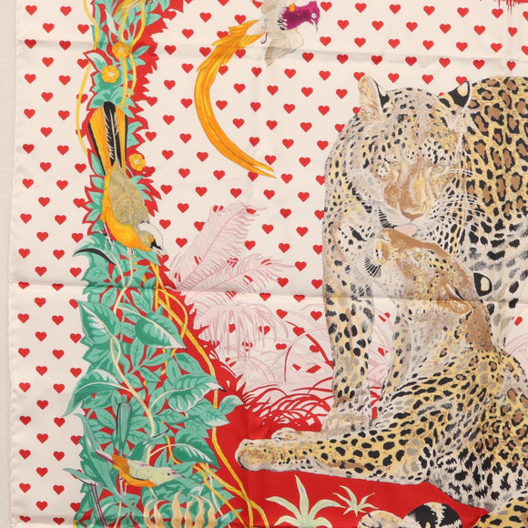 HERMES Carre 90 Scarf ""JUNGLE LOVE"" Silk White Auth am10795SAM