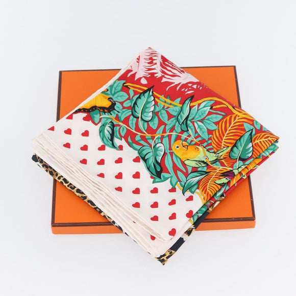 HERMES Carre 90 Scarf ""JUNGLE LOVE"" Silk White Auth am10795SAM
