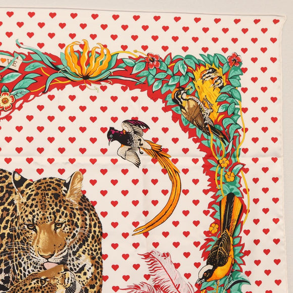 HERMES Carre 90 Scarf ""JUNGLE LOVE"" Silk White Auth am10795SAM